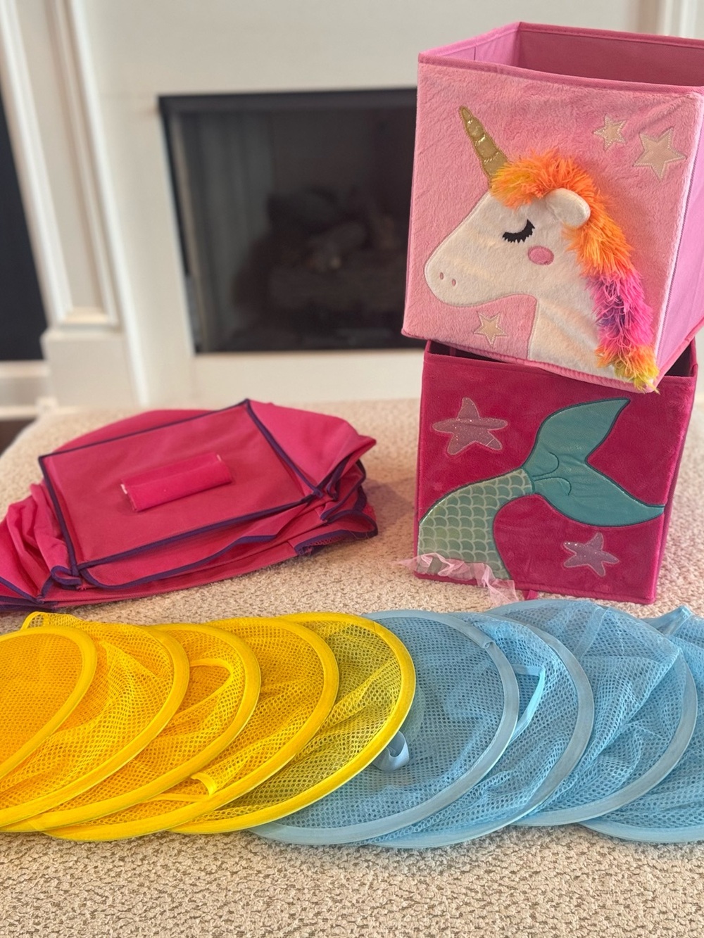 Girls Room Storage Bundle – Unicorn, Mermaid, Hanging Shelves & Mesh Storage